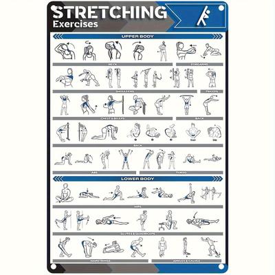 Vintage Metal Stretching Exercises Wall Art Sign  Deco Iron WallMounted Plaque with UpperLowerTotal Body Workout Illust