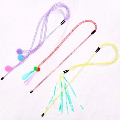 2pcs/3pcs Cat Toys Tassel Cats Teaser Stick Interactive Cat Toy with Bell Colorful Ball Cats Toy Elastic Mesh Kitten Toys