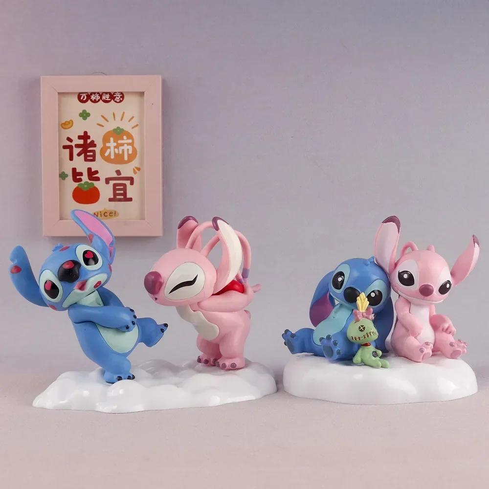 Stitch Anime Figure Angel Couple Doll PVC Car Cute Desktop Ornaments Cake Decoration Model Toys Children's Gifts