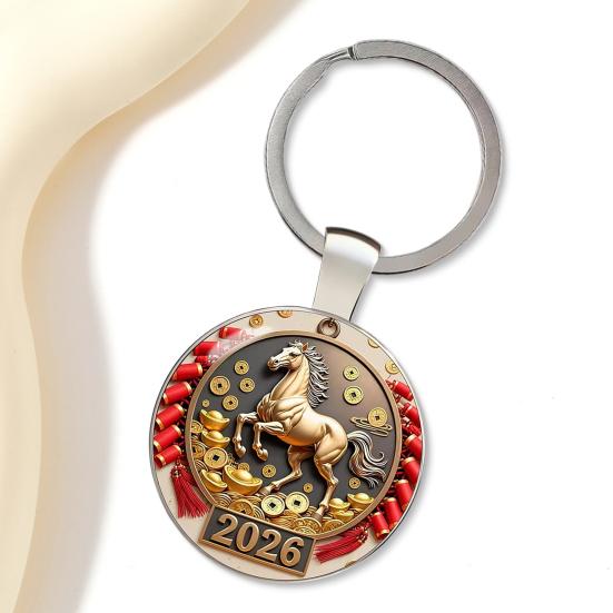 Keychain with Glass Horse Statue 2026 Year of Horse Good Luck Charm Solid Keyring Keys Backpacks Car Ornament