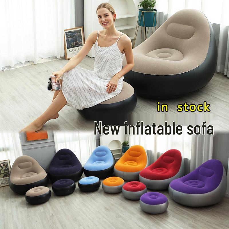 Inflatable Foldable Outdoor Sofa Bed & Footrest Flocking Lounger Chair