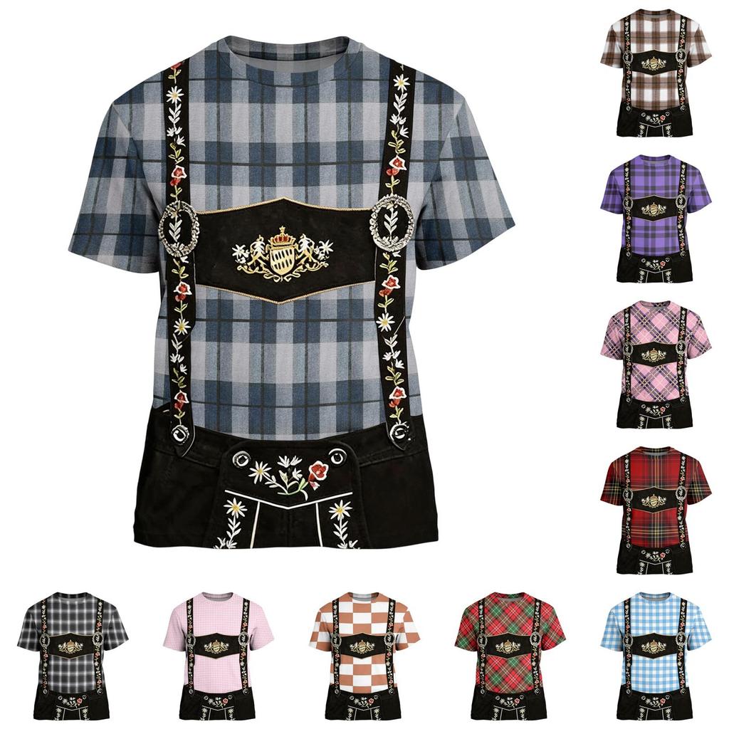 Men's Retro Texture Print Short Sleeve T Shirt Vintage Style Loose Fit Summer Casual Top for Daily Wear Oktoberfest Costume