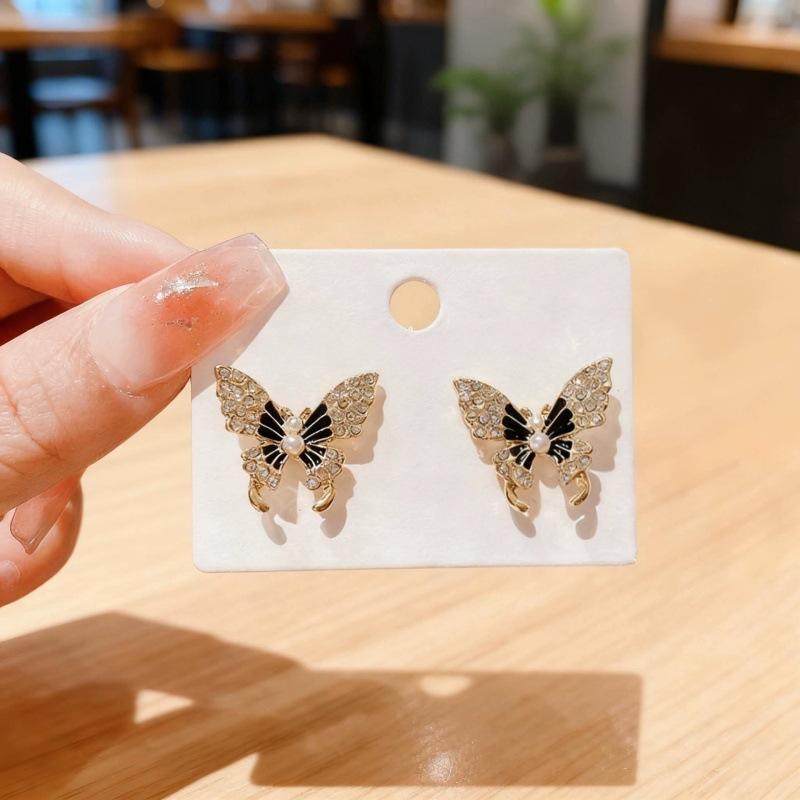 New asymmetric women's black butterfly earrings geometric statement dangle earing