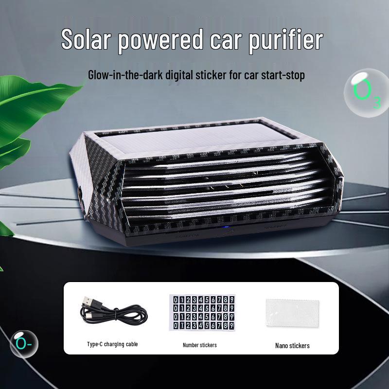 Solar-Powered Car Air Purifier with Negative Ion, Deformaldehyde, and Ozone Deodorizer