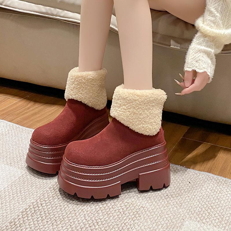 2025 Winter Women's Warm Snow Boots Outdoor Plush Ankle Shoes Anti-skid Chunky Leather Sneakers Short Fur Boot Botas Mujer 10CM