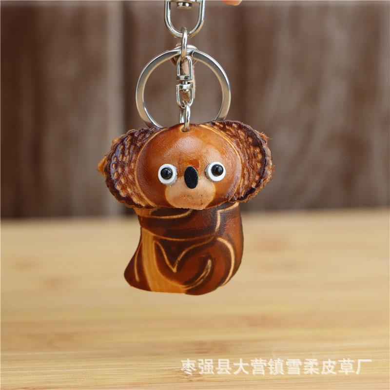

First Layer Cowhide Creative Small Koala Bag Pendant Keychain Mini Cute Bag Pendant Accessories Doll Gift коричневий