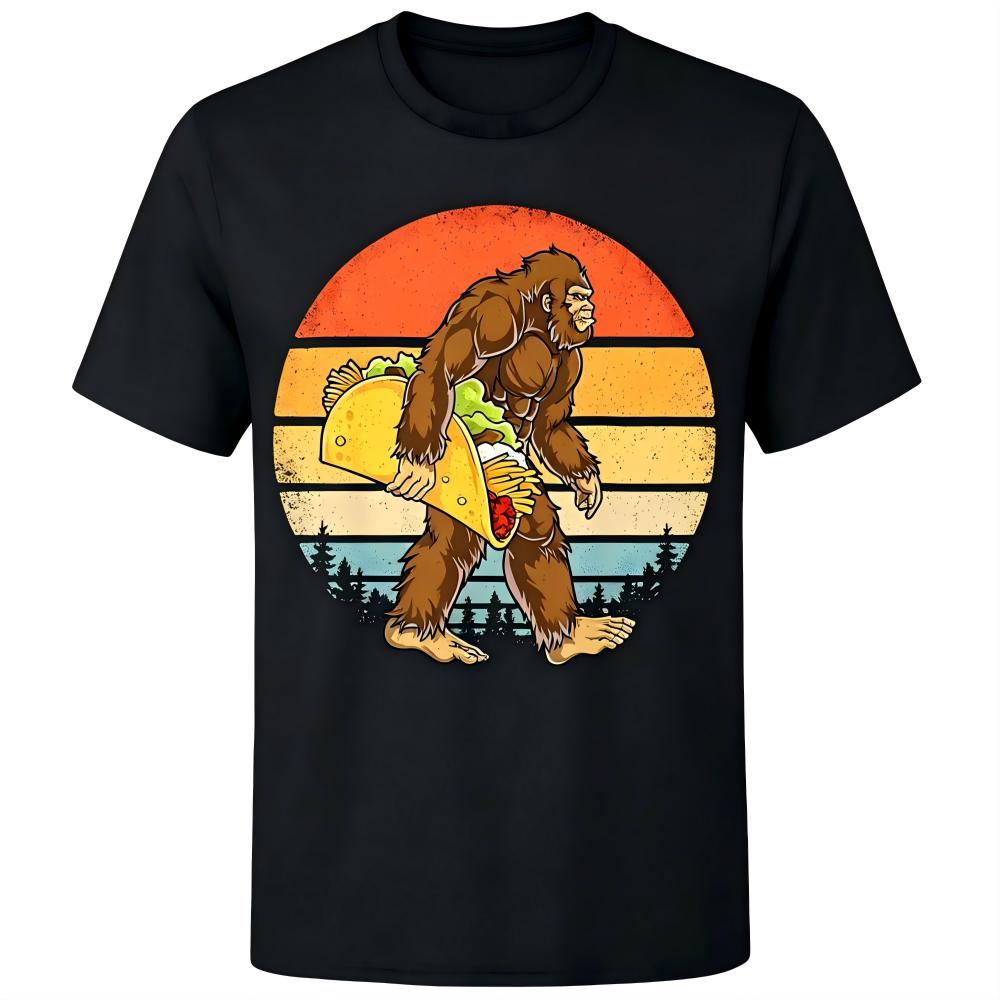 Bigfoot Sasquatch Taco Retro Sunset Graphic T-Shirt