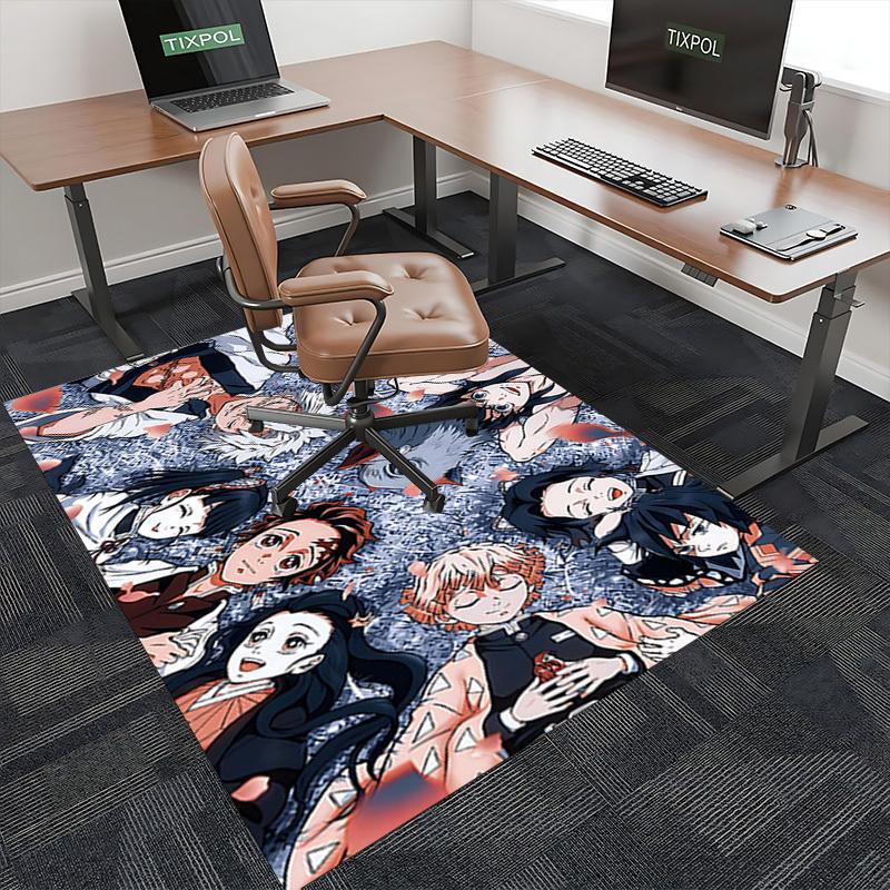 1pc Anime Demon Slayer Characters Chair Mat - Office Desk Carpet, Anti-Slip Floor Protector for Home Decor, Gaming Room, Bedroom, Living Room, and Mor