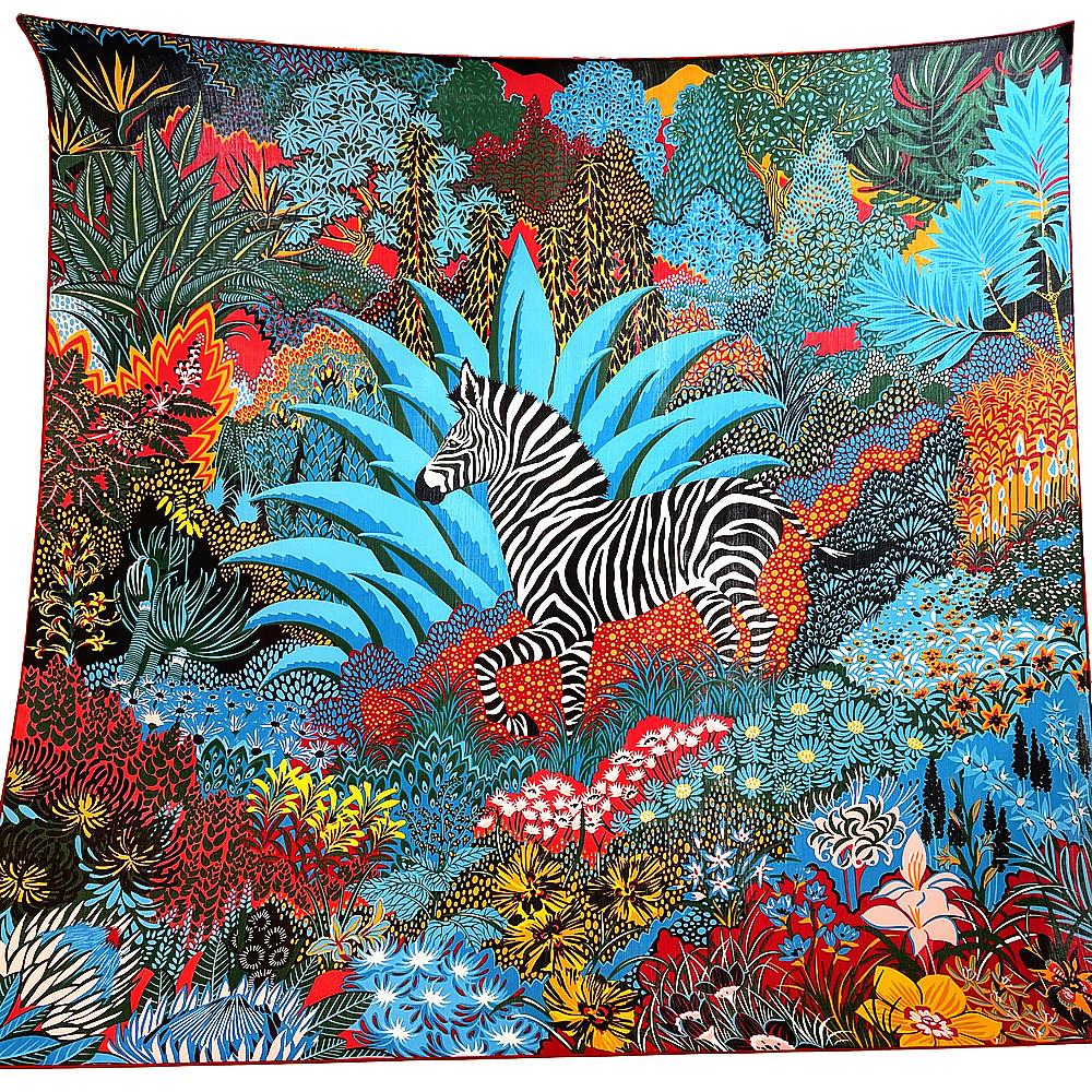 130Cm Silk Cashmere Scarf Women Hand Rolled Shawl Forest Zebra Print Square Scarves Wraps Lady Bandana Big Hijab Female Foulards