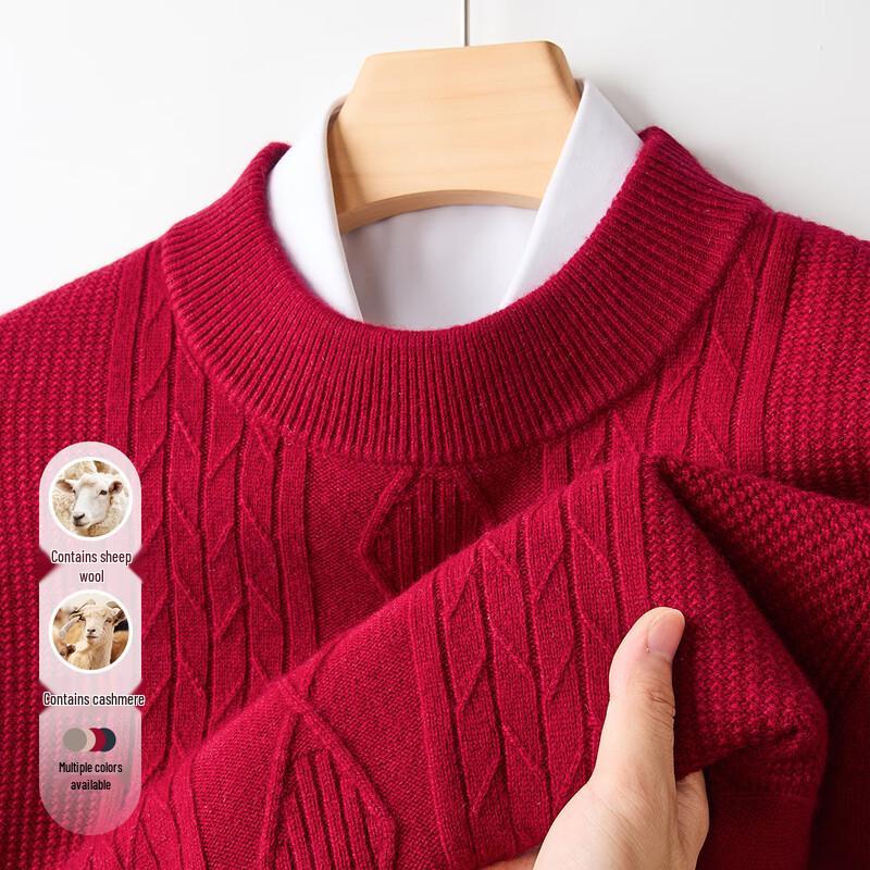 Men's Cashmere Blend Thick Cable Knit Pullover Sweater