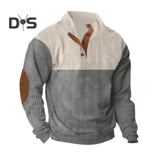 Осень-весна Мужская толстовка с воротником-стойкой на пуговицах — фото 8