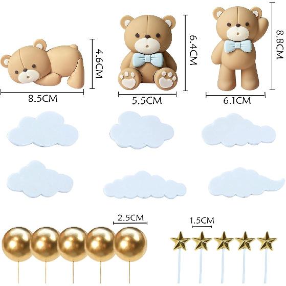 19 PCS Mini Brown Bear Cake Decoration Beige Balls Cake Topper Decoration for Birthday Party Decorations