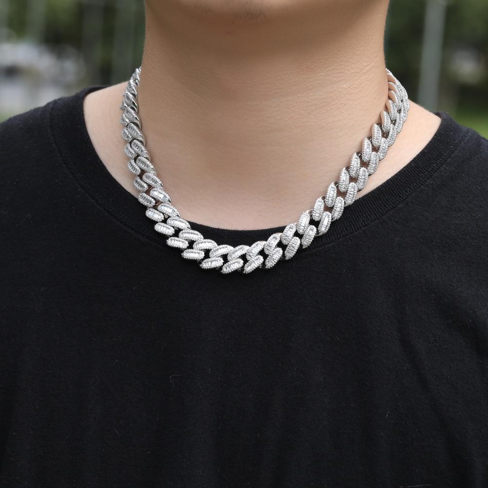 Hip Hop Necklace Male Versatile Premium Sense Copper Inlaid Zircon 15MM Cuban Chain Wind