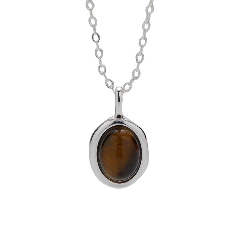 Minimalist Fashion Colored Treasure Pendant S925 Sterling Silver Inlaid With Natural Jasper Kyanite Tiger Eye White Shell Necklace Women'S
