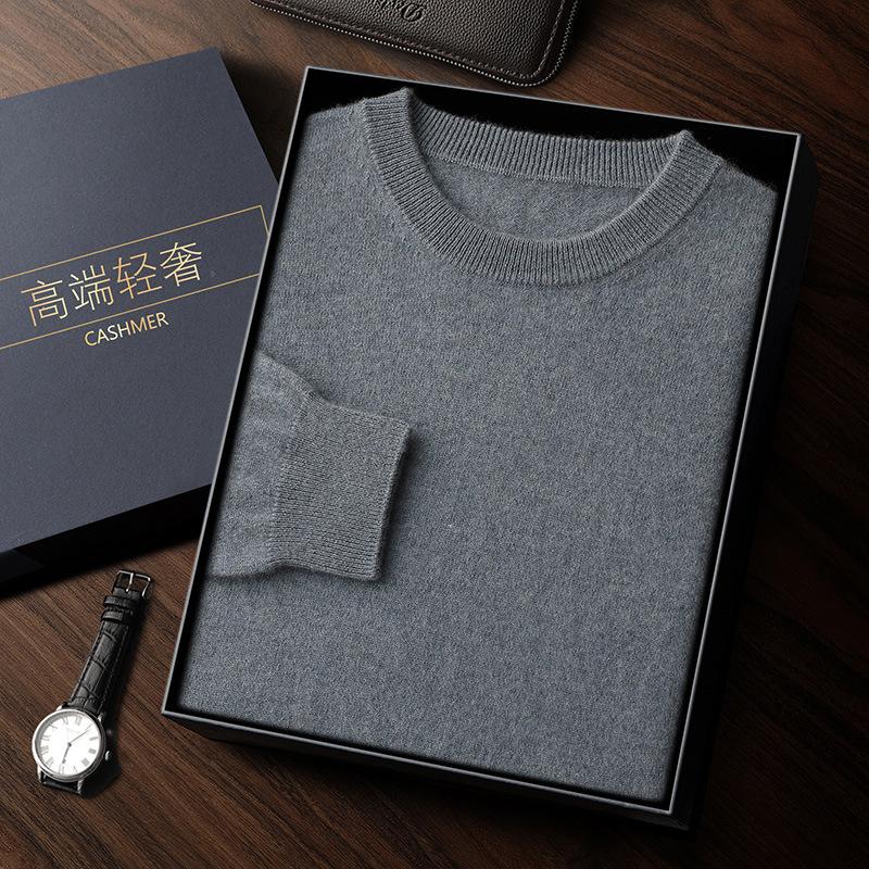 Crew neck cashmere sweater knitted soft waxy cashmere sweater solid color warm