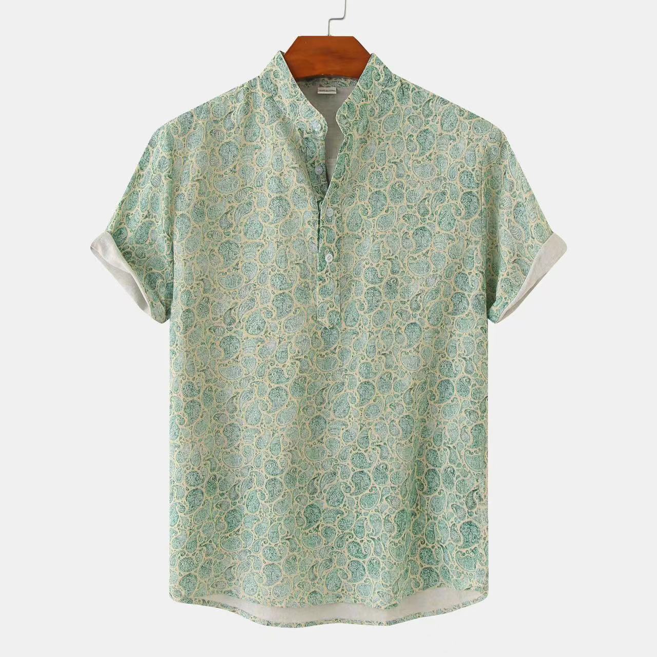 

Summer Flower Beach Short-sleeved Shirt Europe And The United States Summer Camouflage Printed Shirt XXXL зелений