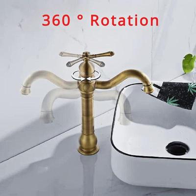 Household Single Hole Faucet,360° Rotating Bathroom Sink Faucet with Pop Up Drain,Brushed Gold Bathroom Faucet Retro Gold