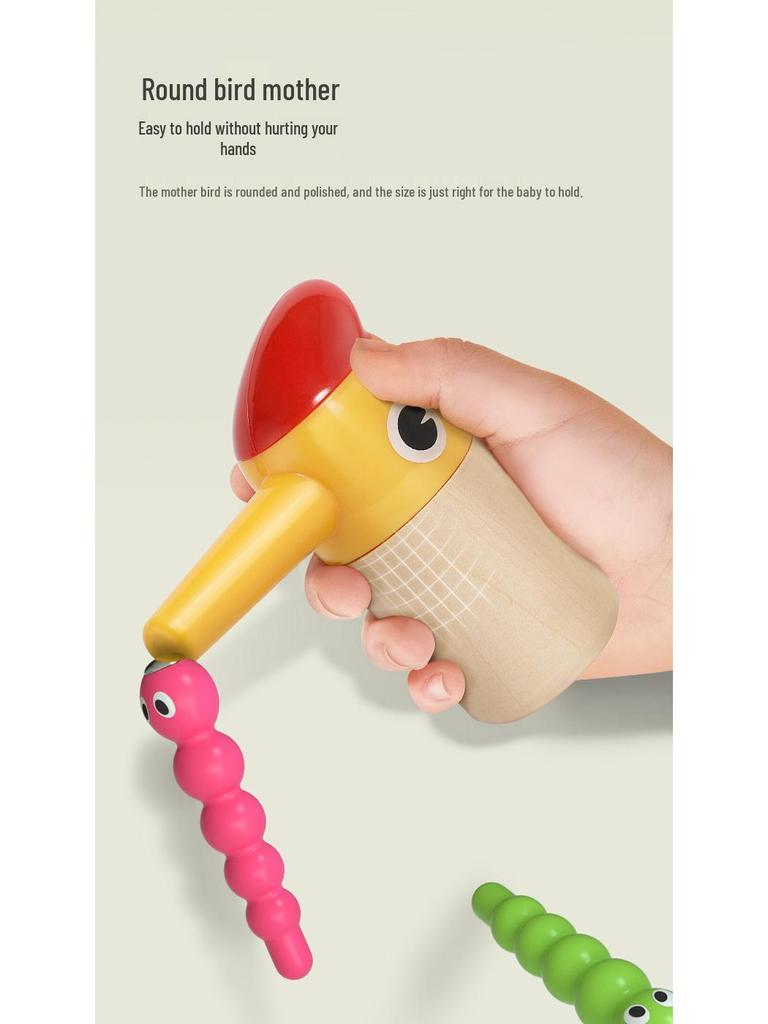 Early Learning Magnetic Woodpecker & Worms Wooden Fishing Game for Kids