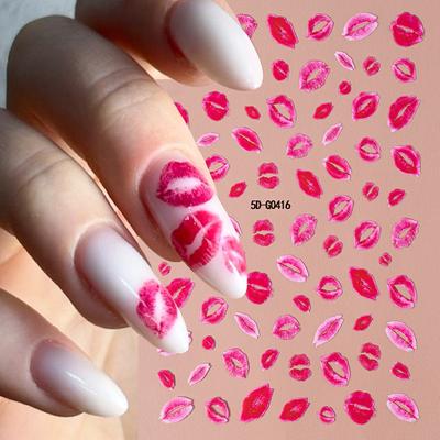 5D Sexy Red Lips Nail Decal Stickers KISS Love Heart Valentine's Day Self-adhesive Nail Slider DIY Romantic Nail Decor