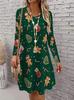 3D Retro Floral Pattern Casual Dress, Women's Autumn Long Sleeved Round Neck Casual Mini Dress