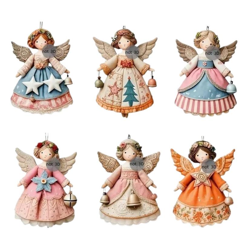 6/12/24/36 Pezzi Decorazione Albero di Natale Angelo di Natale Vintage 2D Ragazza Ciondolo in Legno per Casa Decorazione da Appendere al Muro Natale