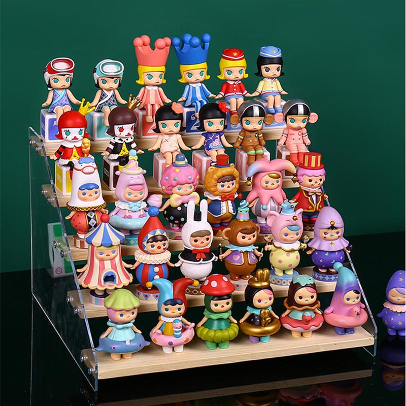 2-7 Katlı Akrilik Ahşap Bebek Teşhir Kozmetik Parfüm Düzenleyici Kutusu Cupcake Standı Vitrin Mini Figür Oyuncak Model Depolama Rafı