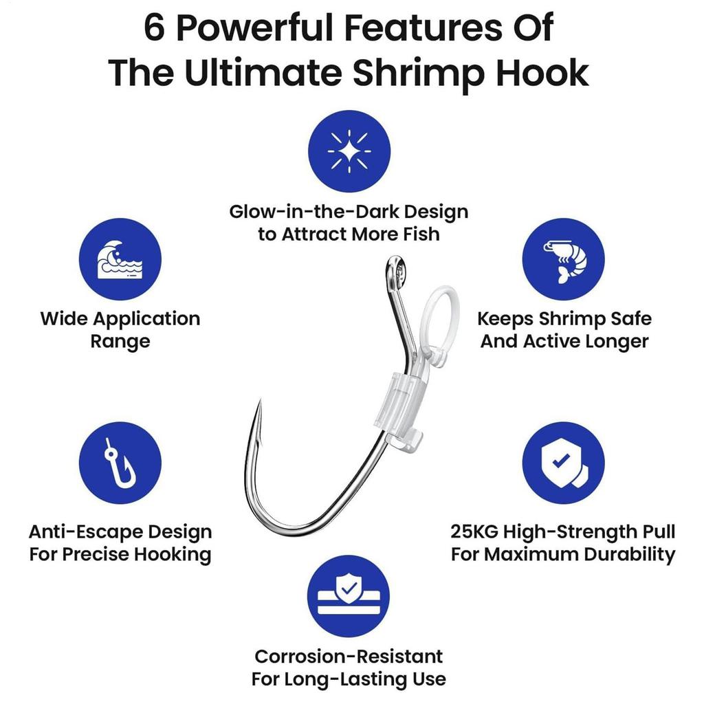 10pcs Live Shrimp Hook Luminous Bait Holder Set rbon Steel Fishing Hooks Barbed Baitholder Heavy Duty Metal Barbed Fishhook