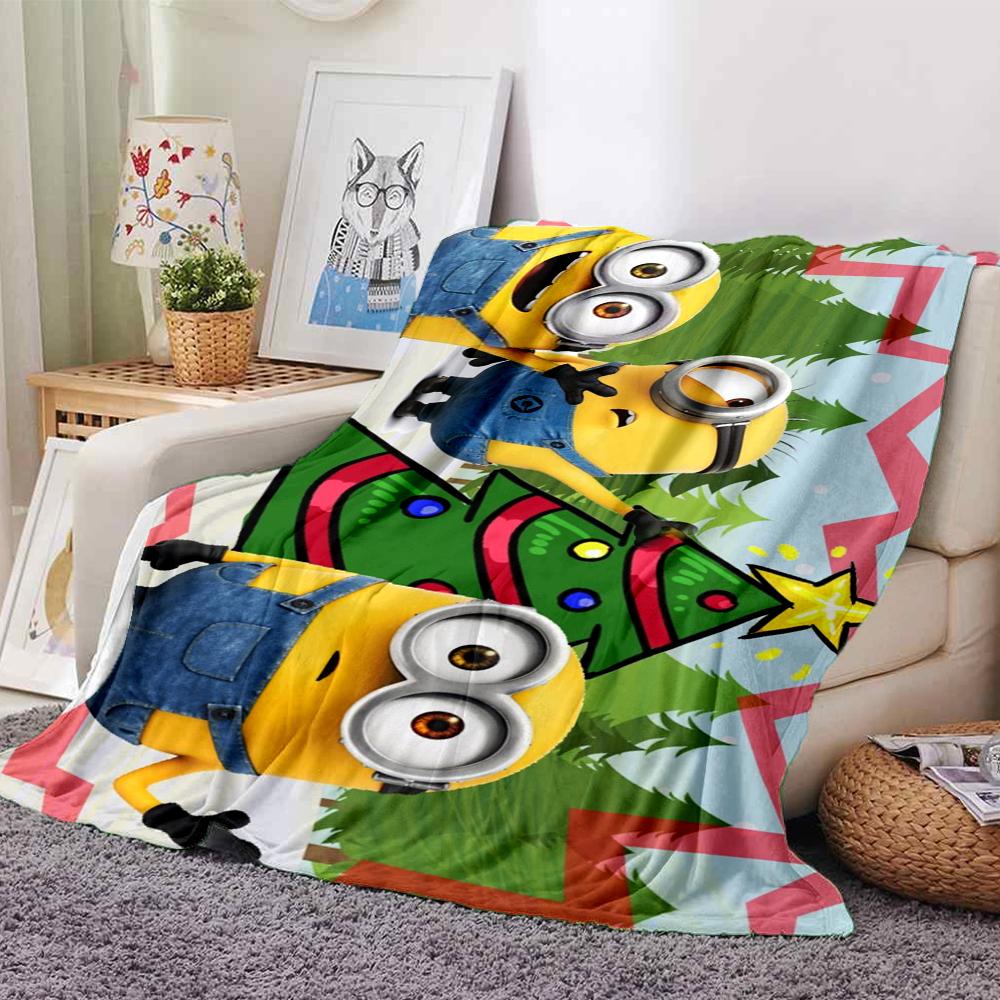 1Pc Minions Christmas Celebration Blanket Soft Throw Blanket For Home Bedroom Bed Sofa Travel Office Solid Christmas Blanket