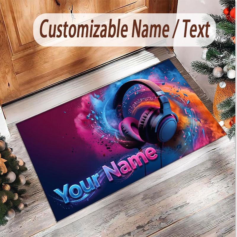Music DJ Theme Soft Crystal Velvet Rug Custom Name & Text Print Non Slip Floor Rug for Bedroom Living Room