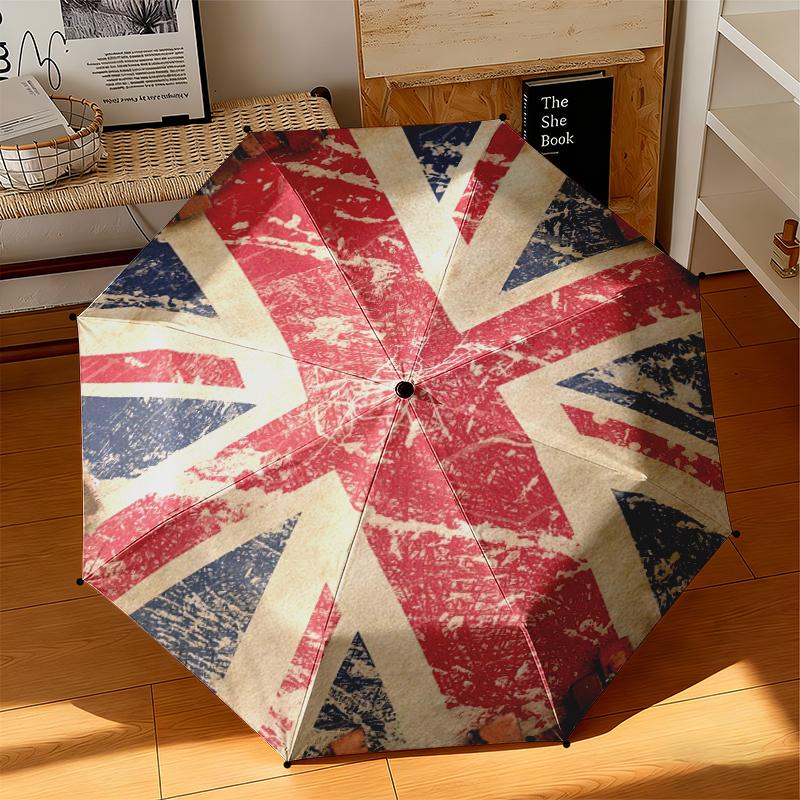 1 Stück Britische Flagge Regenschirm Tragbarer Faltregenschirm Eisenrahmen Lochknochenstruktur Outdoor Heimregenschirm