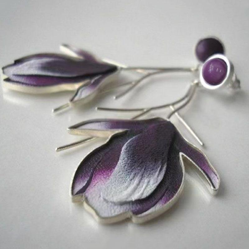 Cross-border Retro Blue Oil Drop Stamen Earrings European and American Long Ear Hook Earrings