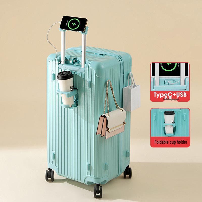 Thickened 24" PC Trolley Case: Drop-resistant, Large Capacity Suitcase with Combination Lock, Available in 26" & 30" Sizes, Leather Accent for Women.