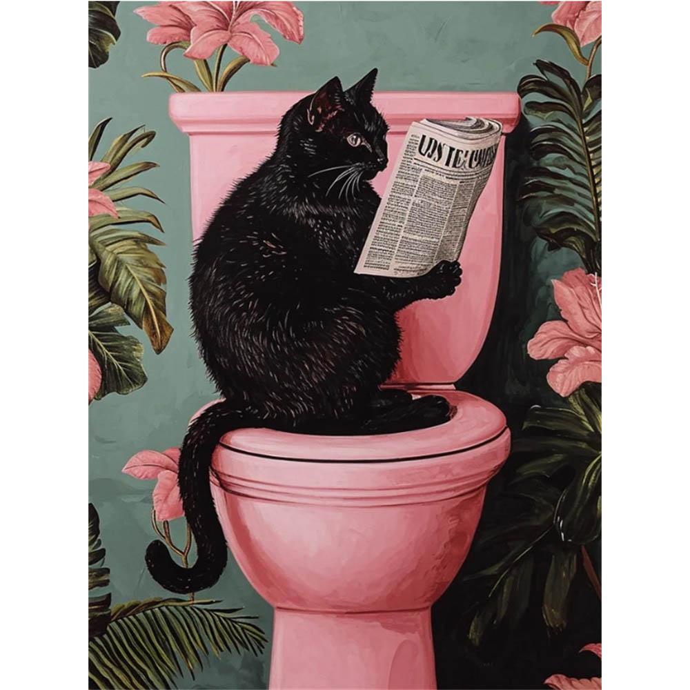 

Modern Black Cat Diamond Painting Set, 5D DIY Round Gemstone Cross Stitch Craft Painting, Decorative Home Wall Mural Round 20x30cm