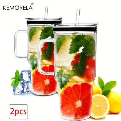 1/2 szt. Duży szklany kubek 40oz ze słomkami i pokrywkami Szklany kubek do kawy z uchwytem Przezroczysta butelka na wodę do samochodu/na kemping