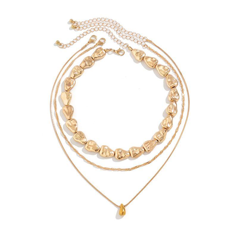 3-Piece Comma Ccb Snake Bone Chain Necklace Set, European and American Winter Fashion Niche Design Layered Clavicle Chain for Trendy People Gold