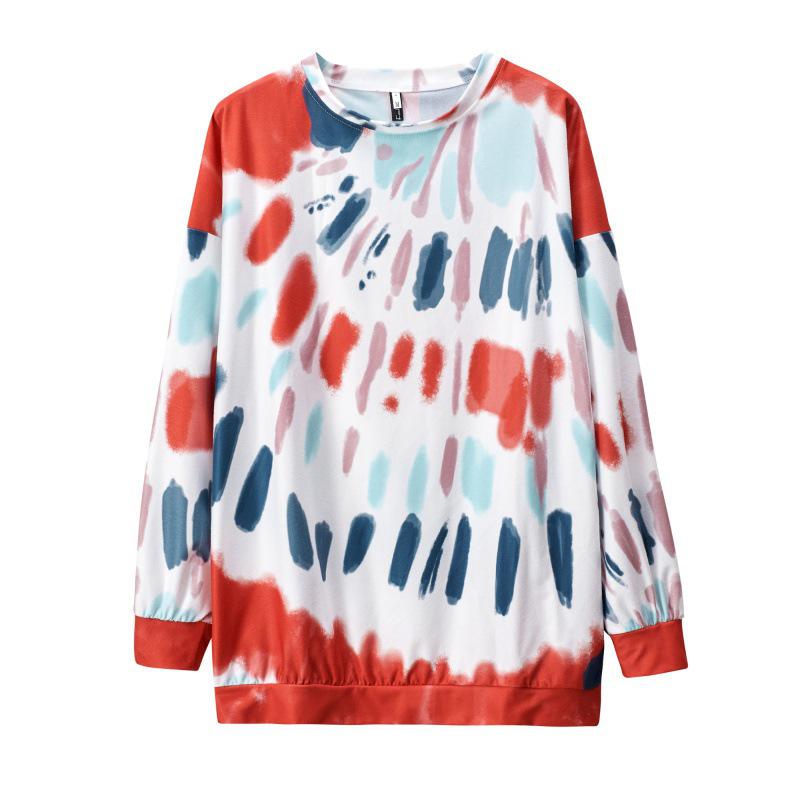 Women's Tie-Dye Long Sleeve Hoodie: Autumn/Winter Loose Fit with Round Neck