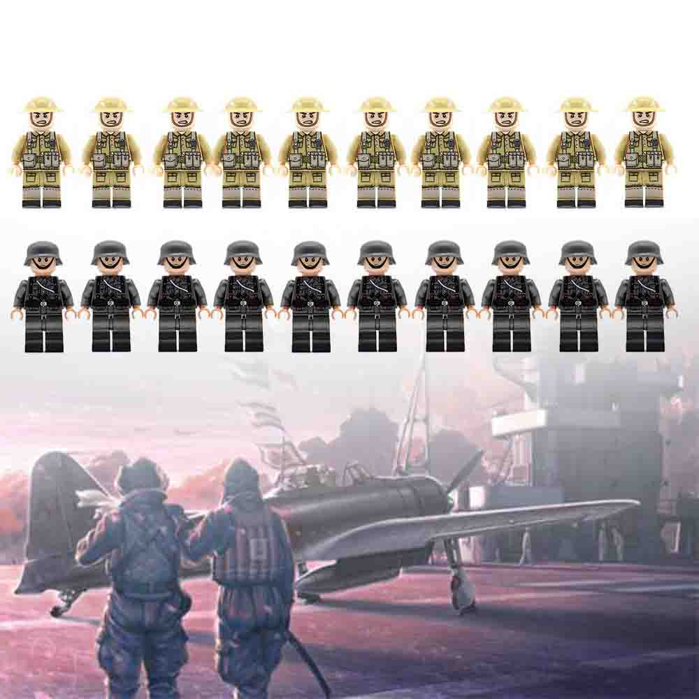 Al Doilea Război Mondial GERMAN v BRITISH Soldați + Arme Mini figurine Set militar al doilea război mondial Fit Lego