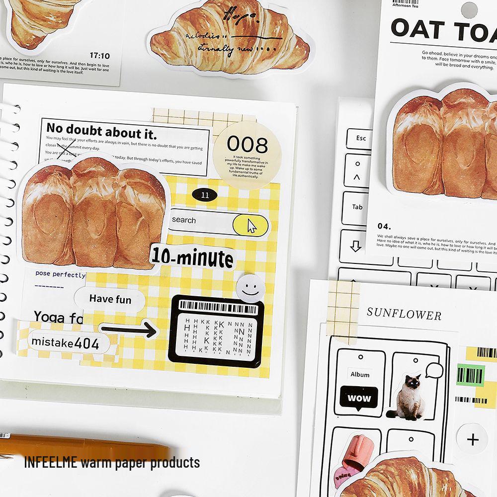 Infeel.Me Bread & Coffee Series Irregular Sticky Notes - Toast-Shaped, Re-Stickable Memo Paper