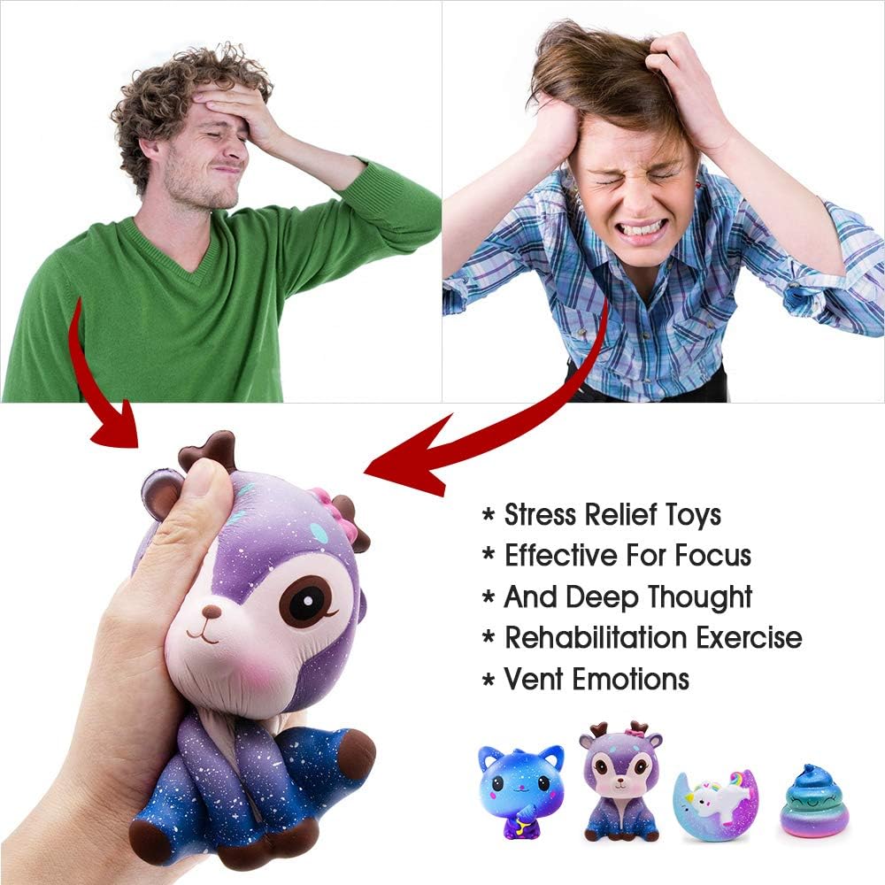 Squishy Toy 4 Pieces, VICTERR Stress Toy Squishy Set, Squishies Party Gifts Autism Anxiety for Children Girls Boys Adults