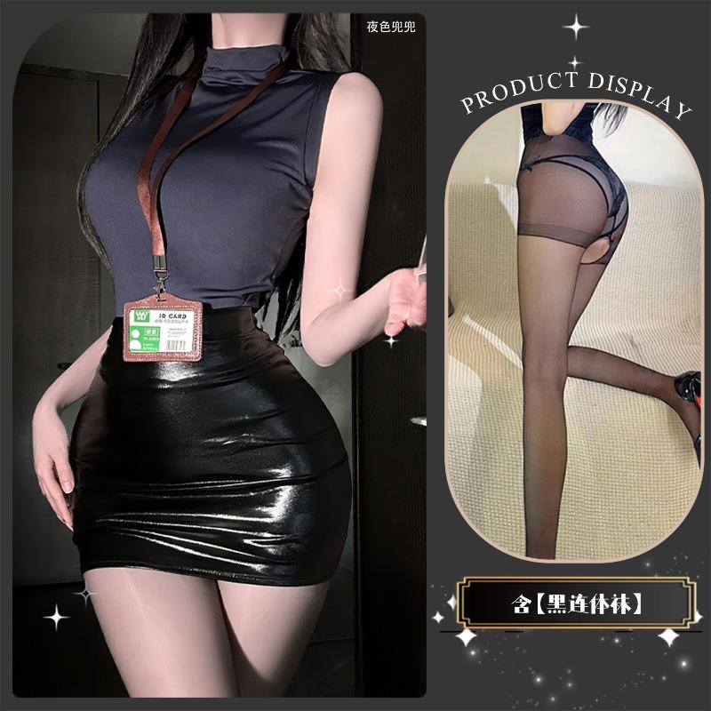 Women Sexy Role Play Secretary Uniform Hip Skirt Intimate Lingerie Set