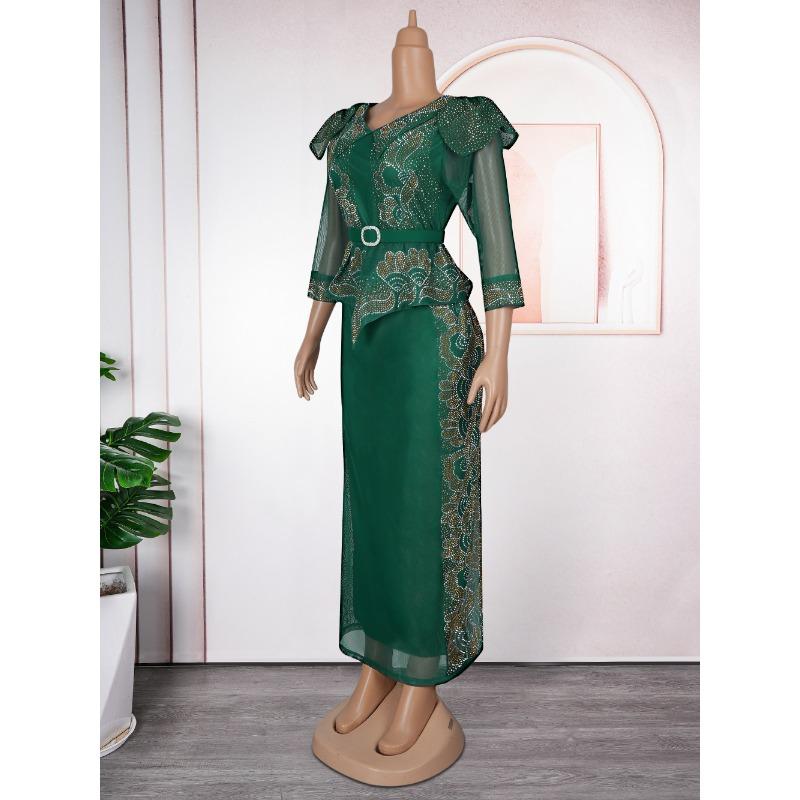 Plus Size Damenmode Hot Diamond Weihnachtsfeier Fake Two Kleider