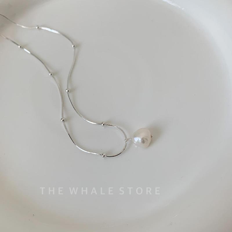 Korean Style Simple S925 Silver Natural Freshwater Pearl Clavicle Necklace серебряный