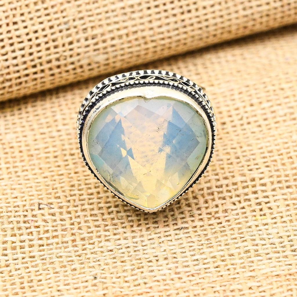 Herzform Milchopal Edelstein Handarbeit 925 Sterling Silber Ring Vintage Schmuck als Geschenk