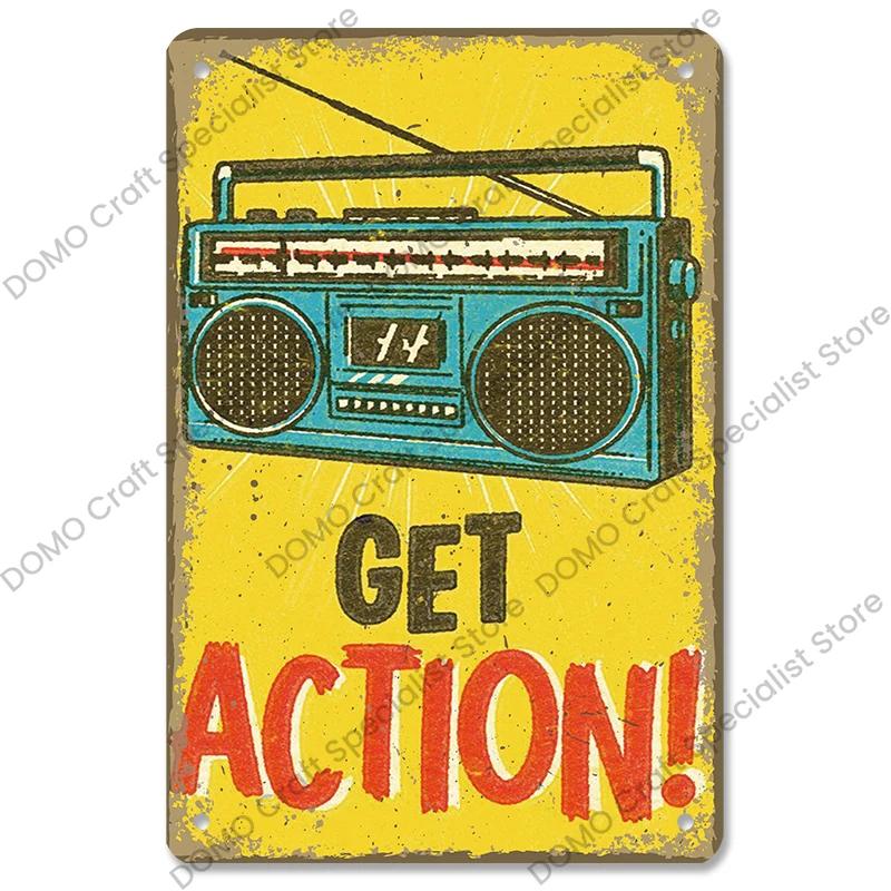 Retro Music Metal Tin Signs - Ideal for Music Party! Features CD, Radio, Guitar. Decor for Bar, Club, Living Room.