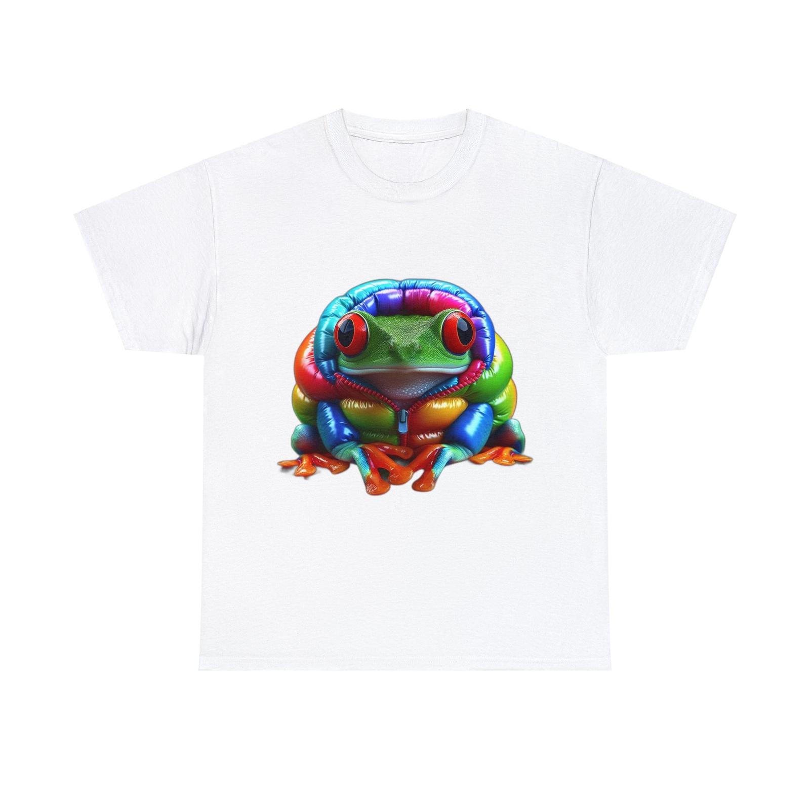 Unisex Adult Graphic T Shirt: Vibrant Red-Eyed Tree Frog in Puffy Rainbow Jacket S разноцветный