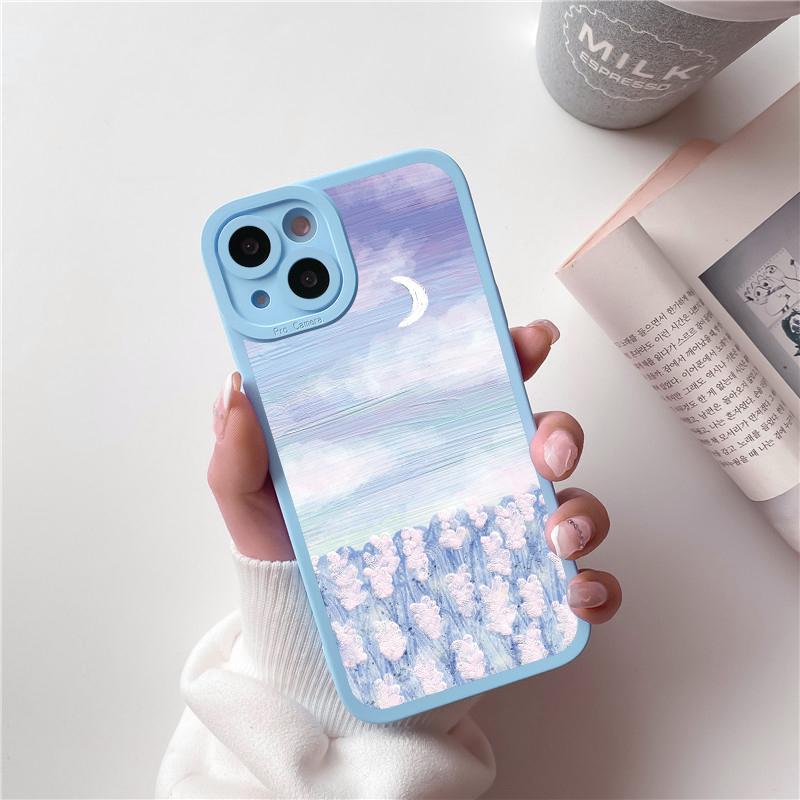 Art Oil Painting Flowers Phone Case For iPhone 14 11 12 13 Pro Max For iPhone XS X XR 7 8 Plus SE2 Soft Silicone Back Covers