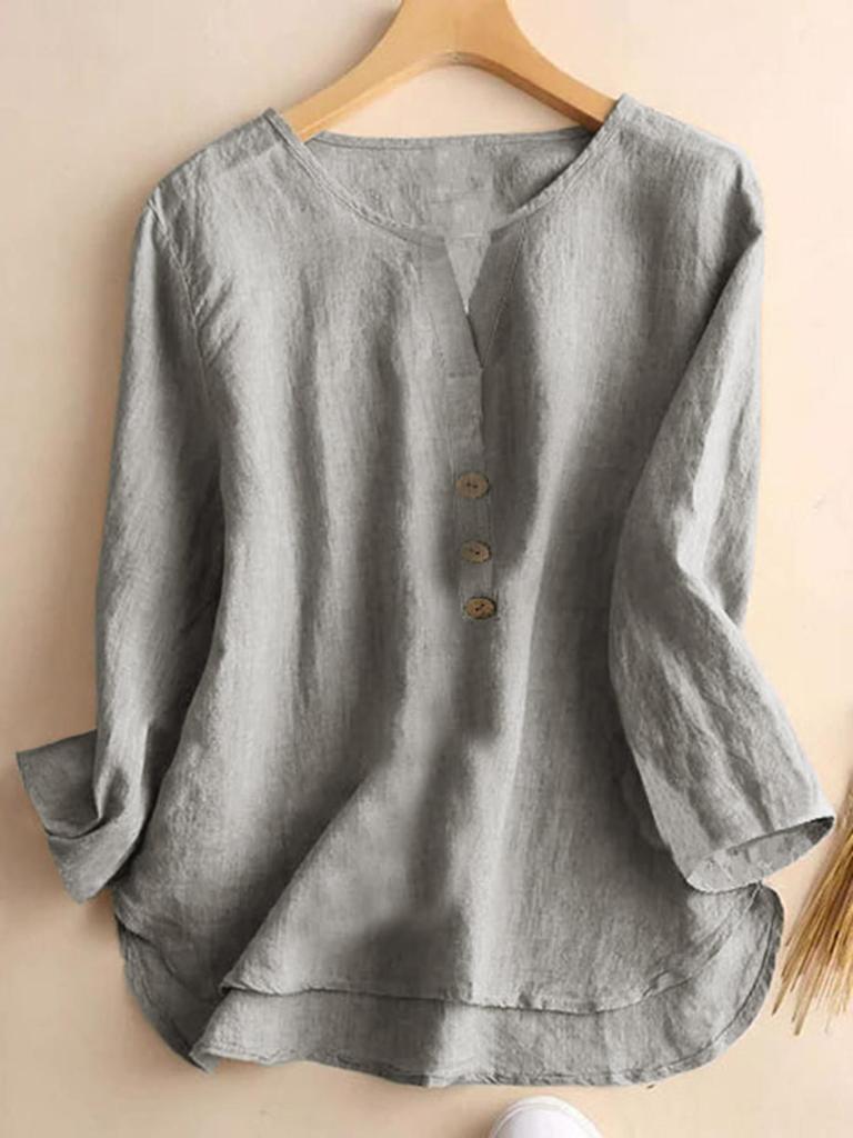 2024 Solid Color Notch Collar Casual Button-Down Shirt