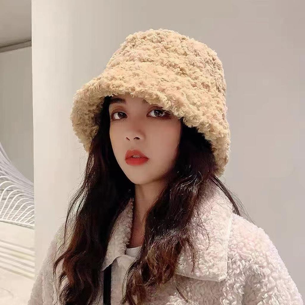 Women Thicken Flat Top Bucket Cap Lamb Wool Bucket Hat Winter Warm Hats for Unisex Men Panama Hat Outdoor Fisherman Caps Gorras