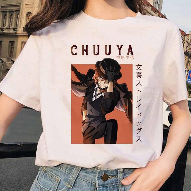 Bungou Stray Dogs Anime Lustiges Print Harajuku Top Frauen T-Shirt Lässiges Damen Basic O-Kragen Kurzarm T-Shirt Mädchen, Drop Ship