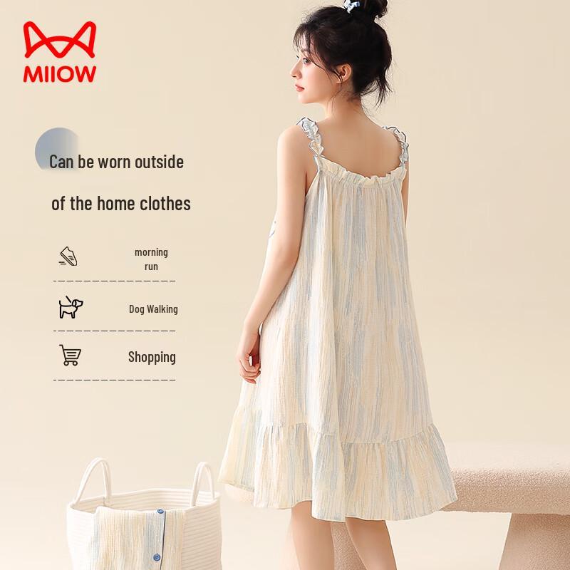 Mao Ren Women's Cotton French Strap Printed Nightdress